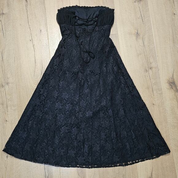 Vtg Y2K Scene Black Lace Strapless Lace Corset Dress Goth Whimsigoth Regency 5/6 - Picture 13 of 16